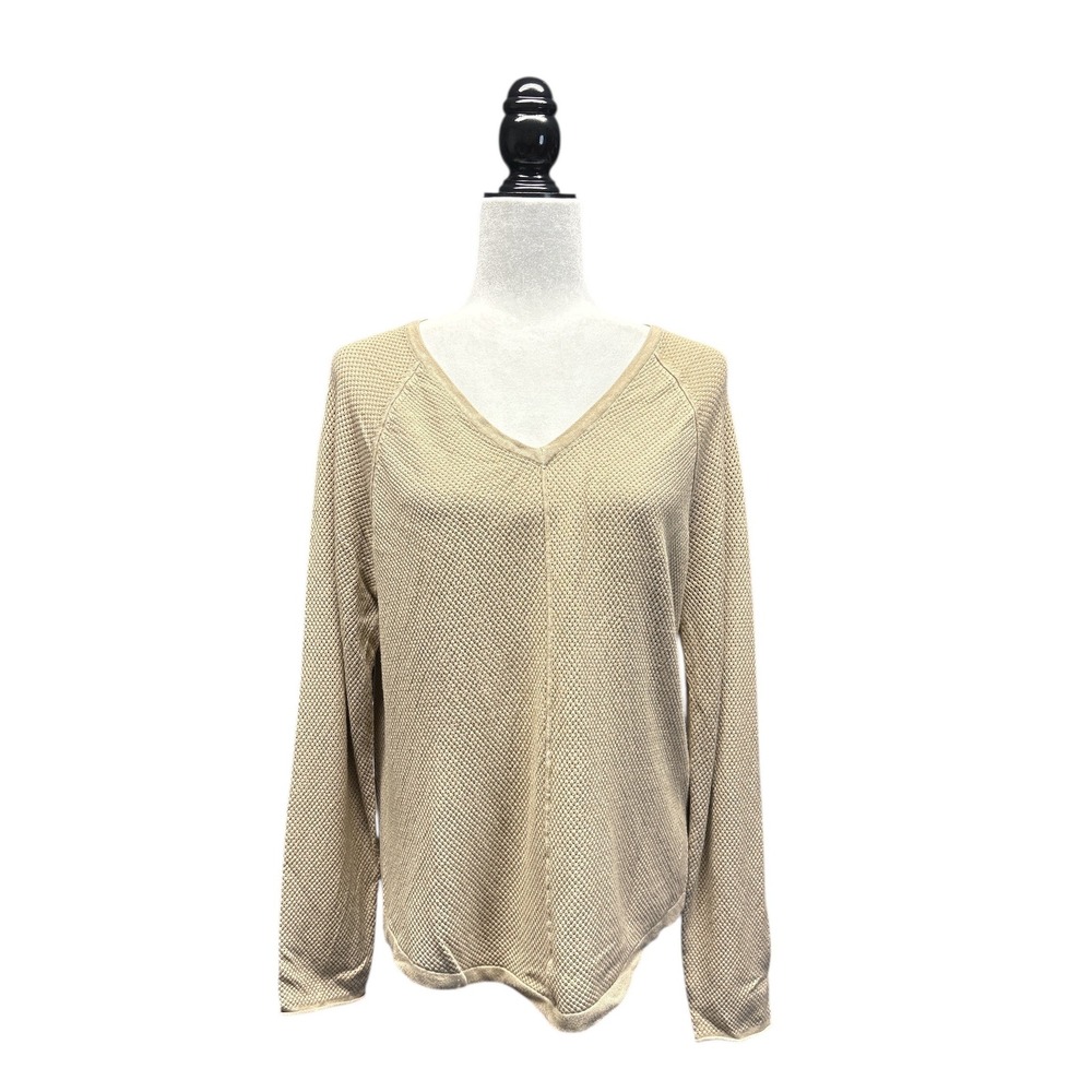 Tribal Textured Knit V-Neck Sweater Mink Beige Women's Size Medium‎ NEW